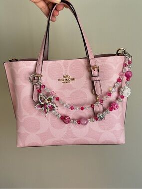 Hot Pink Floral Crystal Beaded Keychain Bag Charm Chain